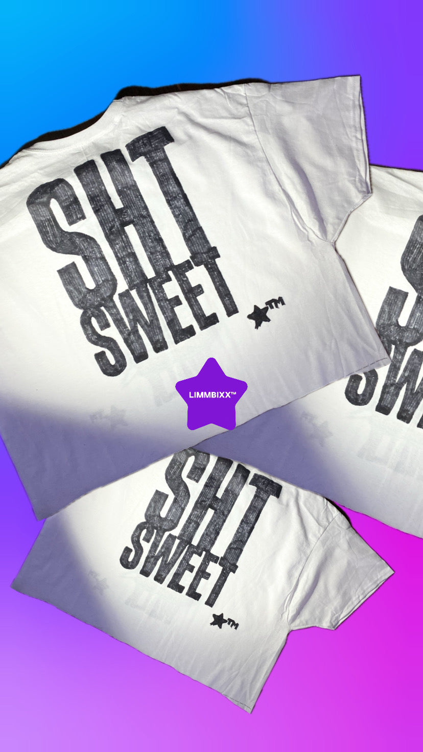 LIMMBIXX™ “CAKE WALK / SHIT SWEET” Hand-Drawn Box Crop Oversized T-Shirt – Bold Graphic Streetwear Statement