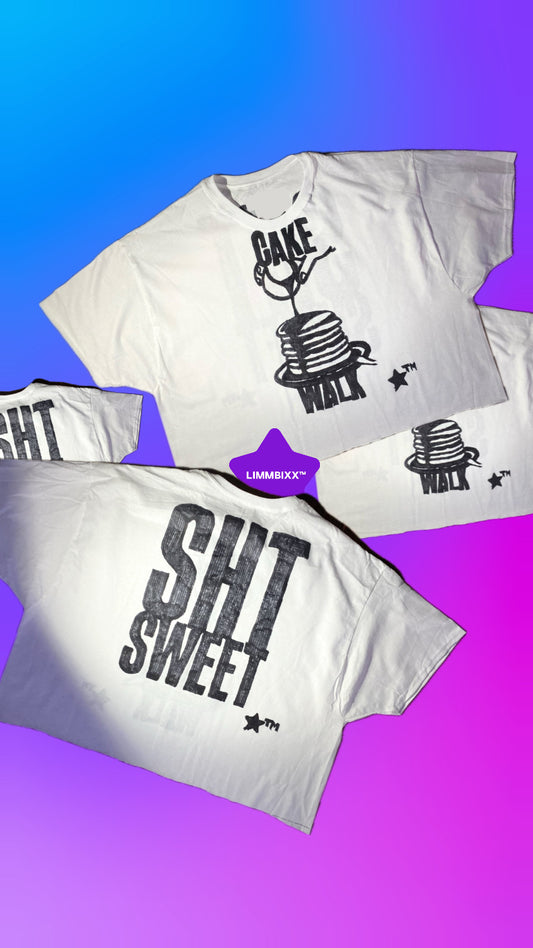 LIMMBIXX™ “CAKE WALK / SHIT SWEET” Hand-Drawn Box Crop Oversized T-Shirt – Bold Graphic Streetwear Statement