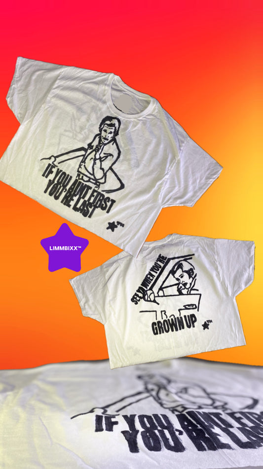 LIMMBIXX™ Hand-Drawn “IF YOU AIN’T FIRST YOU’RE LAST” Oversized Box-Crop Tee