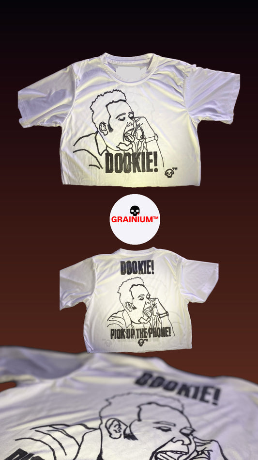 GRAINIUM™ Boxcrop Hand-Drawn “DOOKIE!” Pick Up The Phone T-Shirt