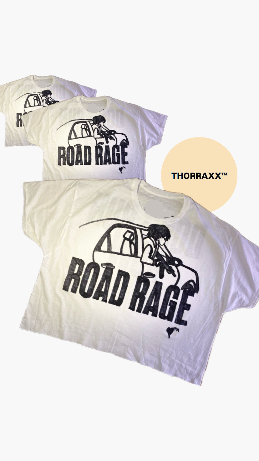 THORRAXX™ Hand-Drawn “ROAD RAGE / DON’T RUN NOW” Box Crop T-Shirt – Street Graphic Oversized Tee