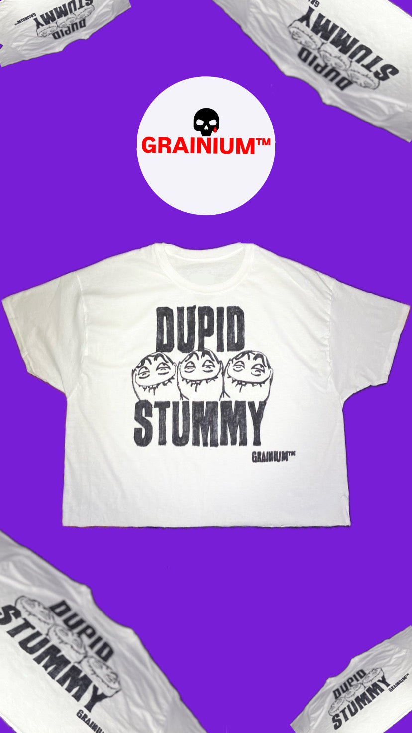 GRAINIUM™ “DUPID STUMMY” Oversized Box Crop Graphic T – Hand Dra