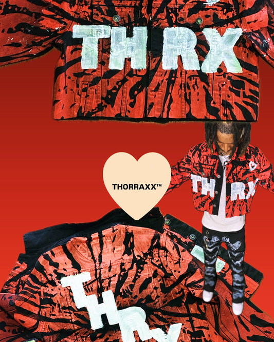 THORRAXX™ Hand-Painted Box Crop Jacket -Orange/Black Custom Denim