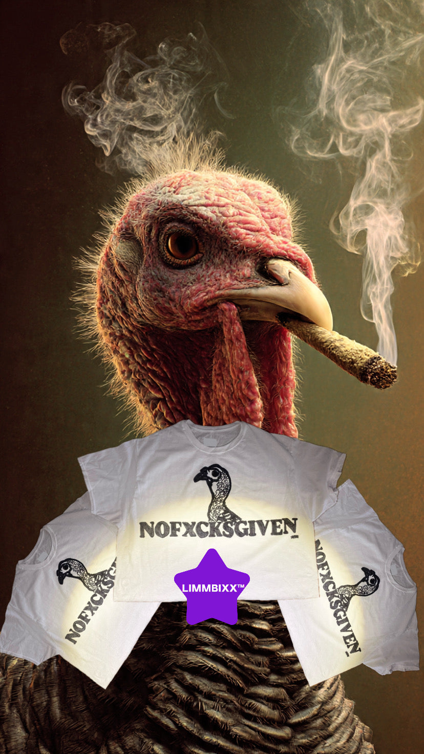 LIMMBIXX™ – Oversized Hand-Drawn “NOFXCKSGIVEN” Turkey-Neck Graphic Tee