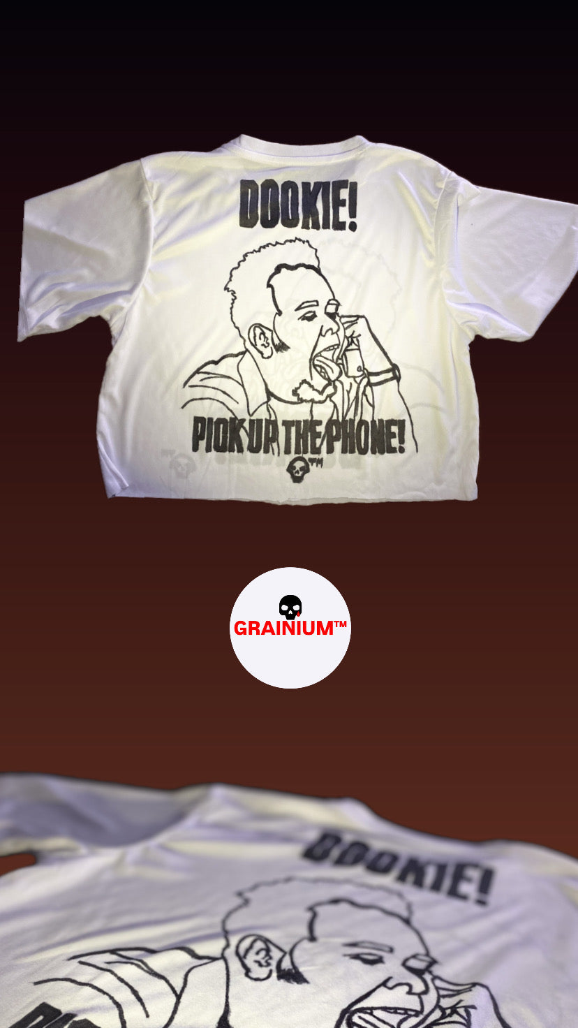 GRAINIUM™ Boxcrop Hand-Drawn “DOOKIE!” Pick Up The Phone T-Shirt