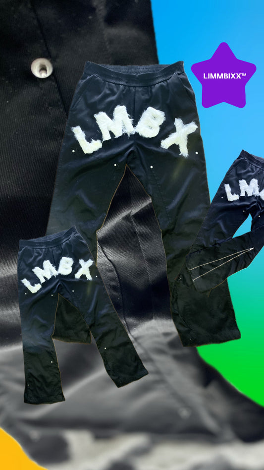 LIMMBIXX™ Handmade Wide-Leg Jogger Pants – Faux-Fur Lettering & Zip-Split Hem