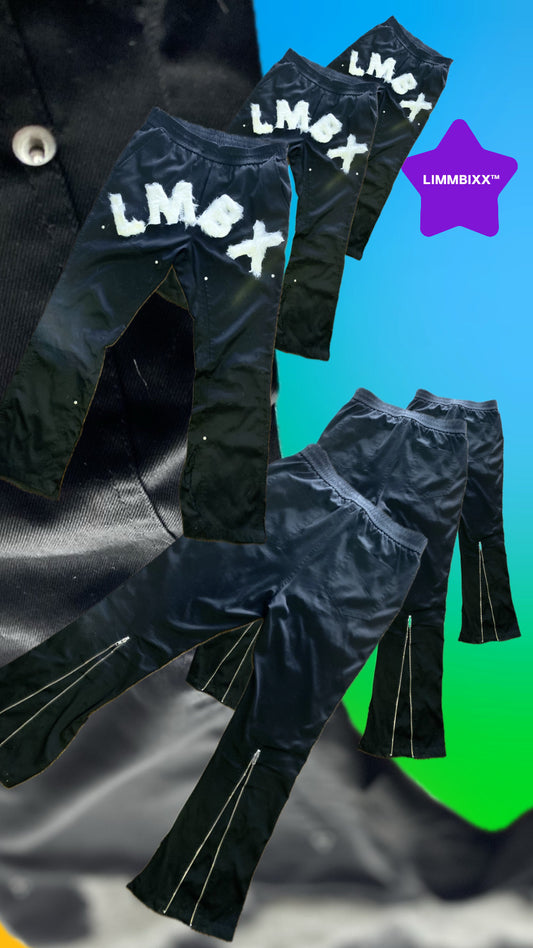 LIMMBIXX™ Handmade Wide-Leg Jogger Pants – Faux-Fur Lettering & Zip-Split Hem