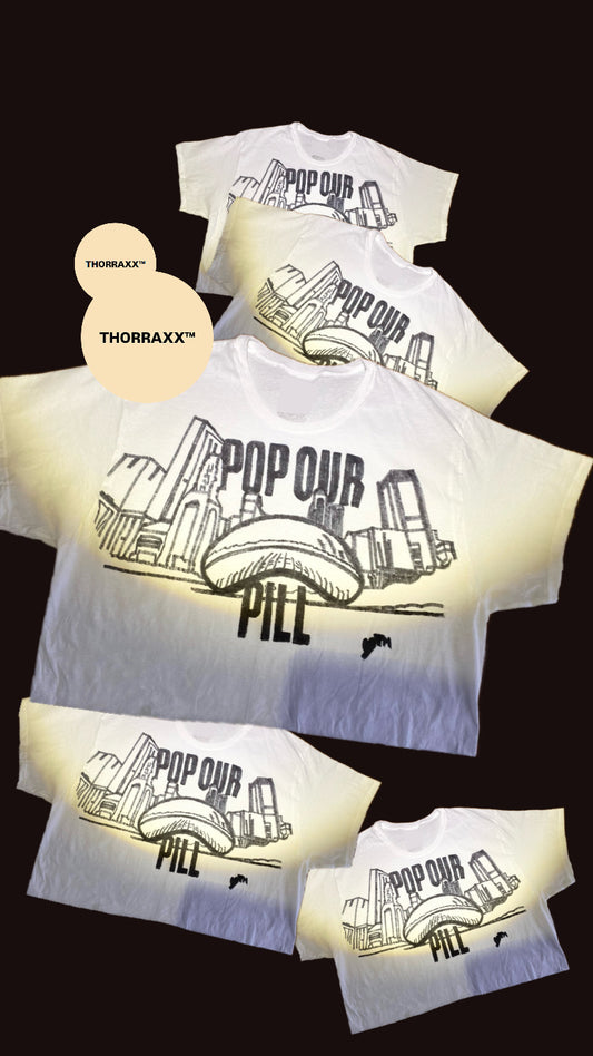THORRAXX™ Hand-Drawn “POP OUR PILL” Box Crop Tee – Chicago Bean Edition