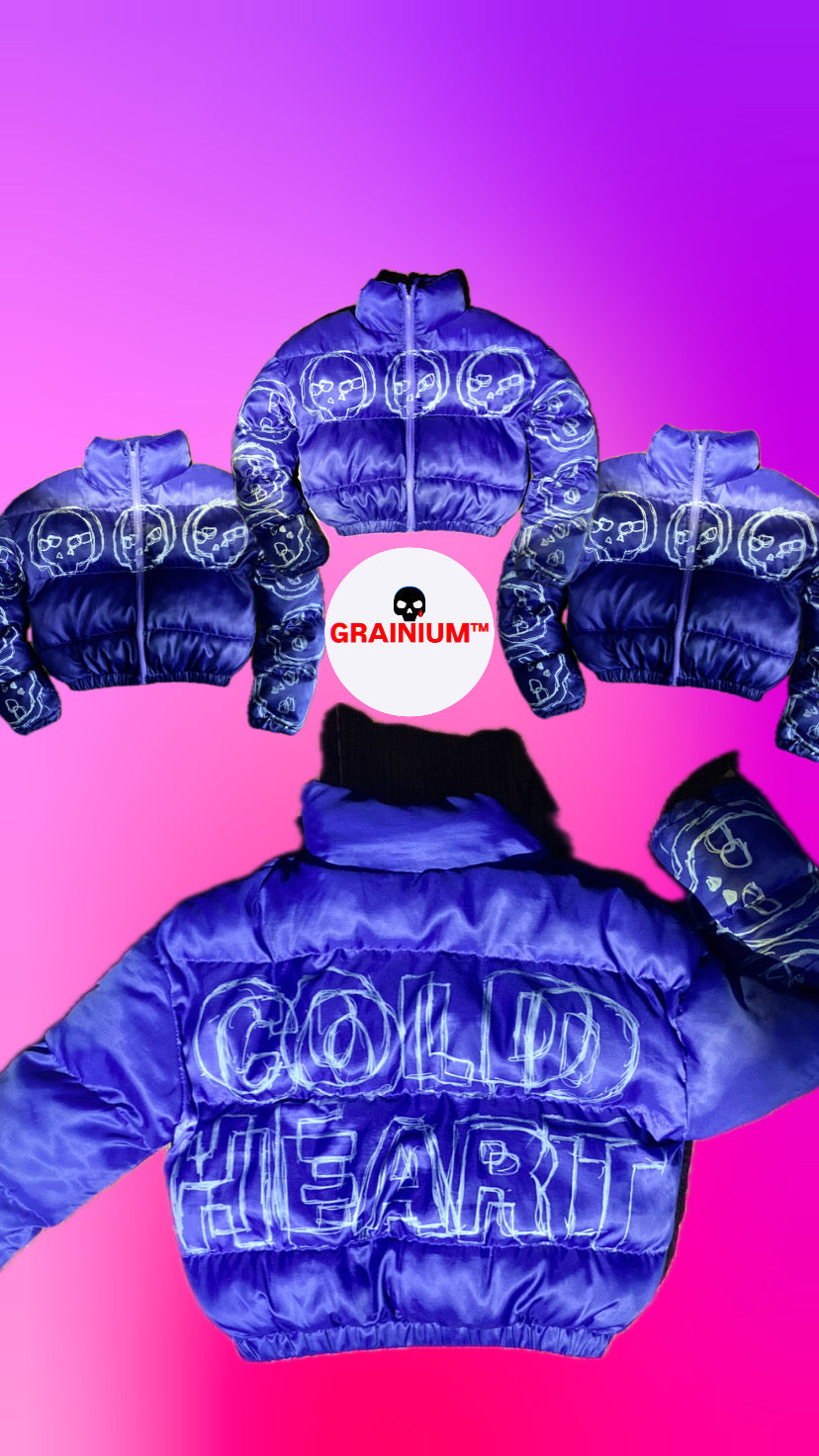 GRAINIUM™ “Cold Heart” Women’s Hand-Drawn Bomber Puffer Coat