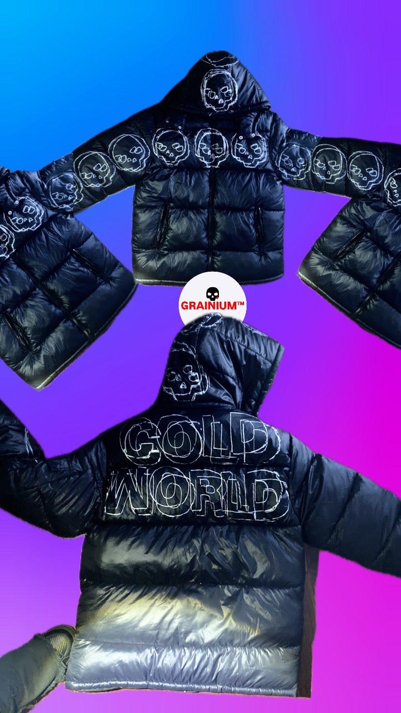 GRAINIUM™ “COLD WORLD” Hand-Drawn Embroidered Men’s Puffer Coat