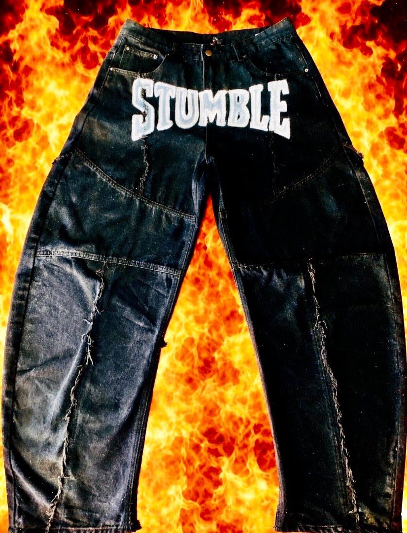 GRAINIUM™ “STUMBLE” Hand-Painted Wide Legged Denim